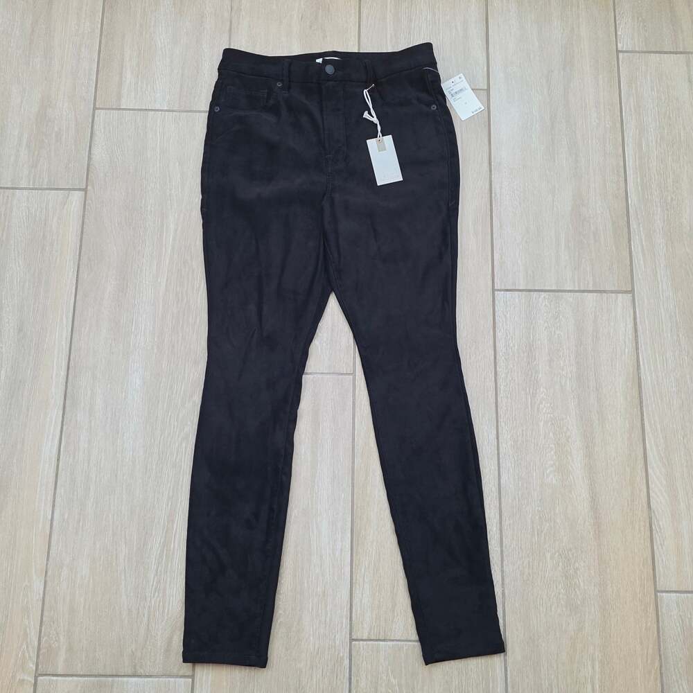 Good American Good Legs Faux Suede Skinny Pants Womens 12 Black Stretch NWT